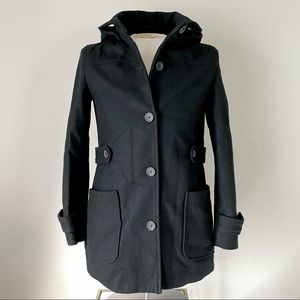 GAP Button-Up Hooded Wool Pea Coat - Black
